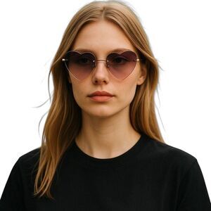 Heart Shaped Gold Tone Sunglasses with NEW Soft Leather Case